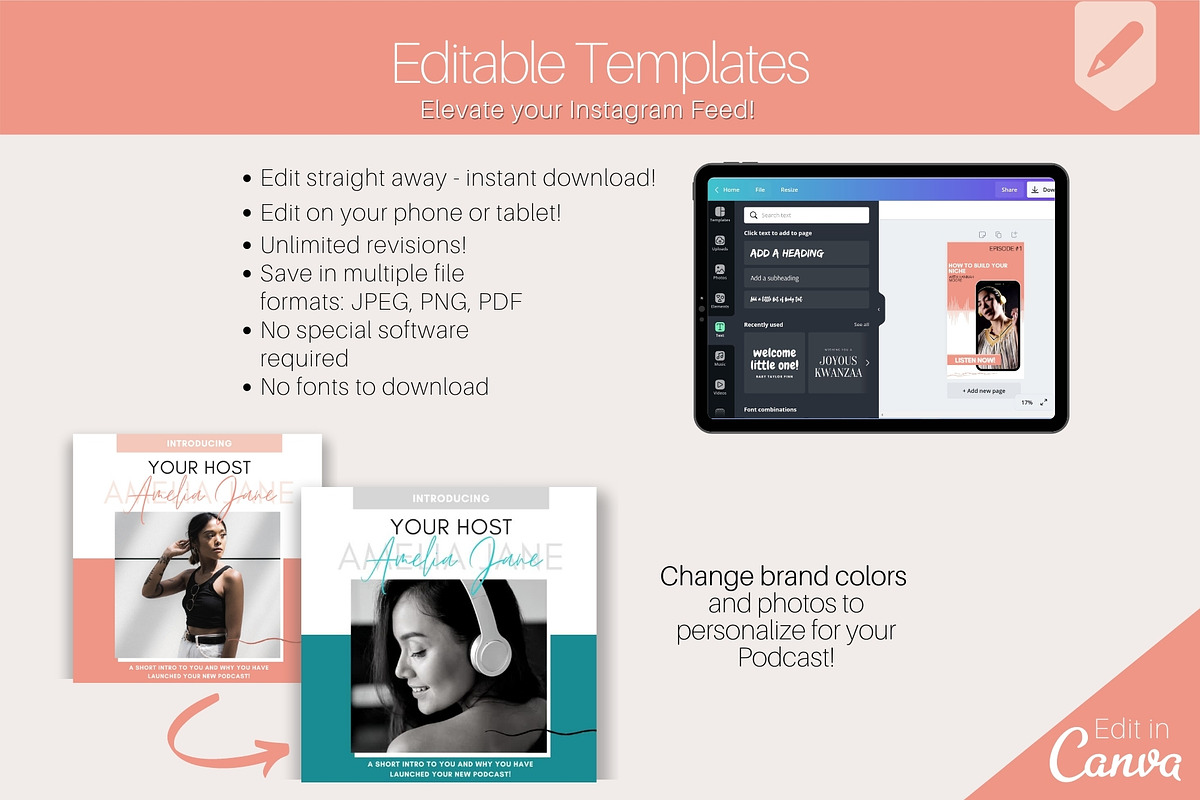 50 Podcast Instagram Template BUNDLE, a Social Media Template by Templatables (Photo 9 of 12)