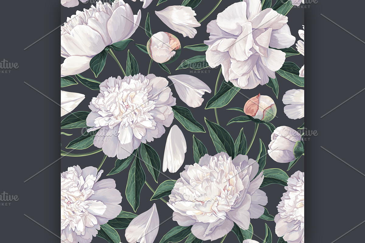 White Peonies Seamless Pattern, a Pattern Graphic by MarynaPetrovska (Photo 2 of 15)