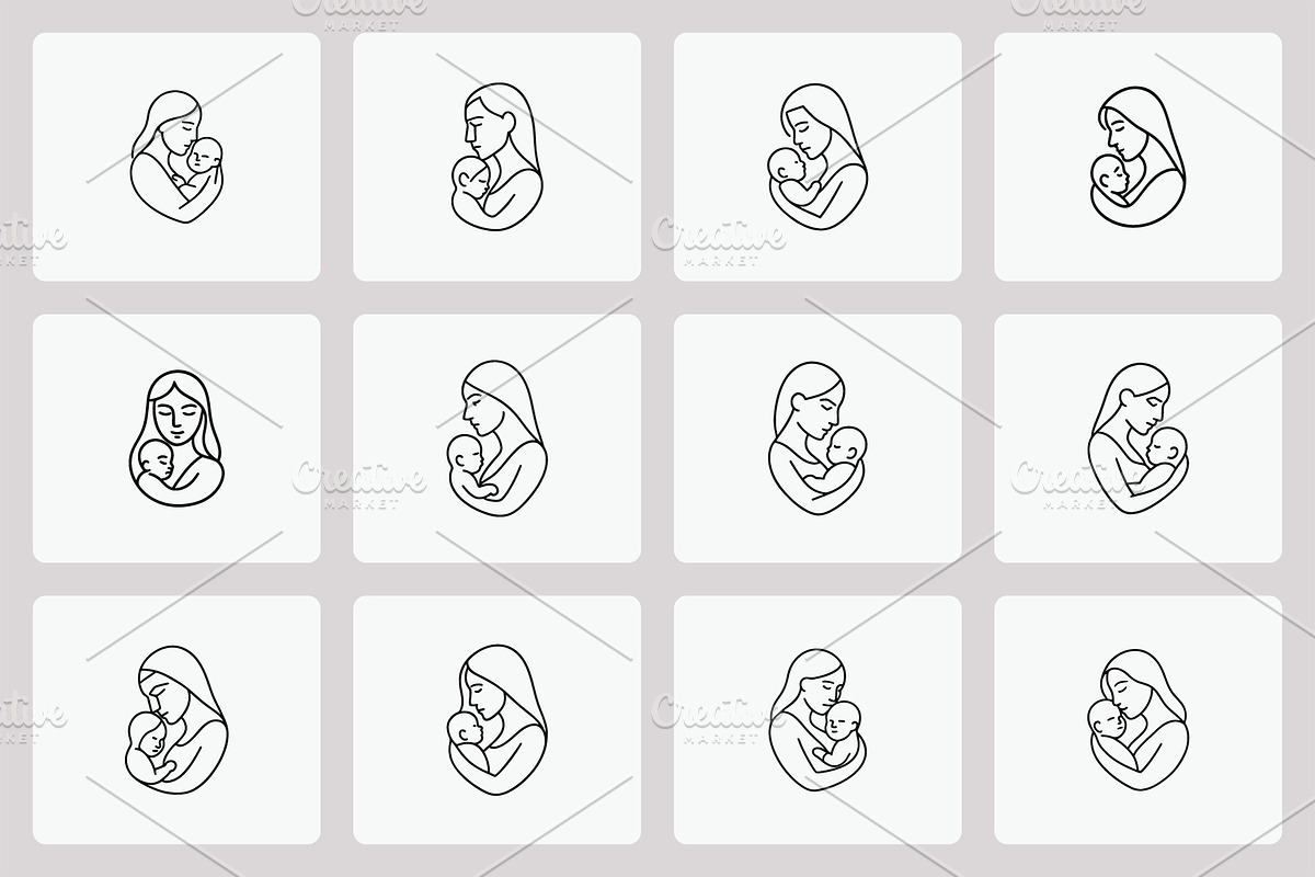 Mother baby line art logo set, an Outline Icon by Vectorium Studio (Photo 2 of 2)