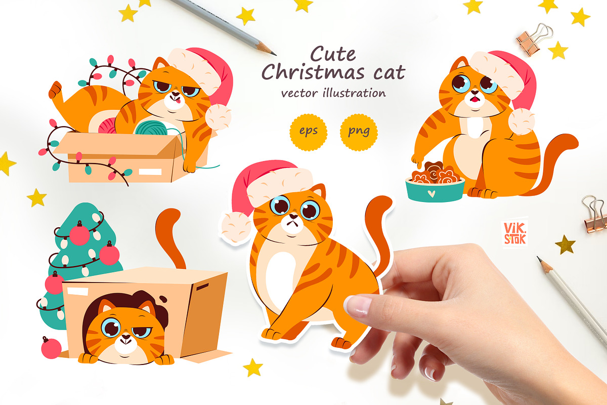Christmas Cat illustrations, an Animal Illustration by vik.stock (Photo 1 of 4)
