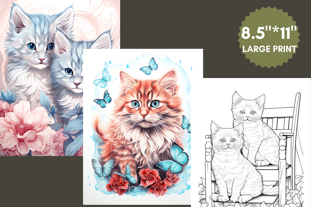 Kawaii Cat Coloring Pages for Adult, a Brochure Template by LA Design (Photo 6 of 10)