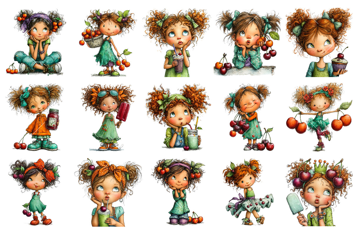 Whimsical Cherry Girl PNG Clipart, an Illustration by OK Design (Photo 3 of 6)
