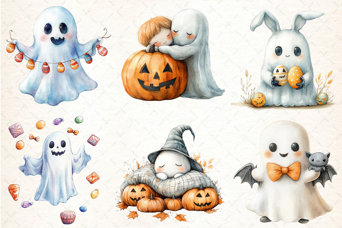 Cute Halloween Ghost Clipart, an Illustration by DreamCafeArt (Photo 4 of 7)