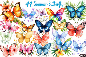 Watercolor Summer Butterfly Clipart, an Illustration by DreamCafeArt
