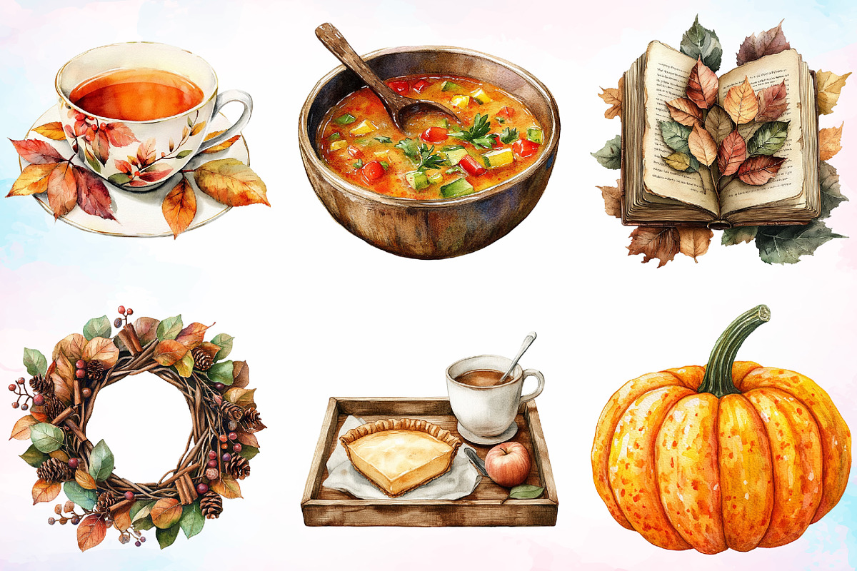 Watercolor Cosy Autumn Clipart PNG, a Seasonal Illustration by Canvas Craft (Photo 2 of 3)