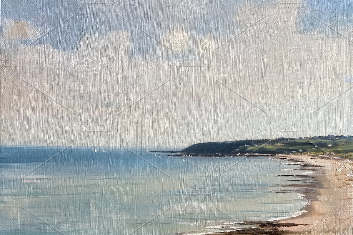 Impressionist painting capturing a serene coastal scene with wil, a Decorative Illustration by Studio ANNA