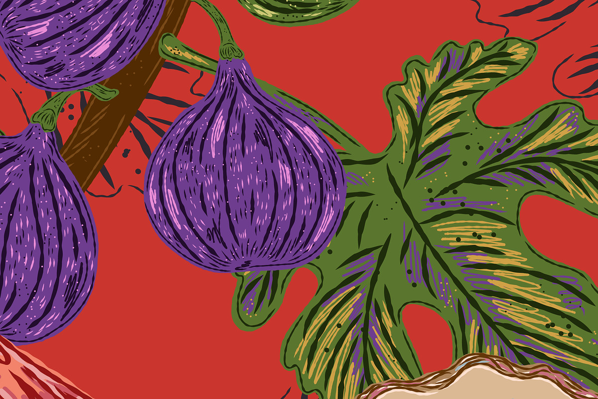 Flamingo, Fig and Pearl Oyster, a Pattern Graphic by NayaChu (Photo 6 of 9)