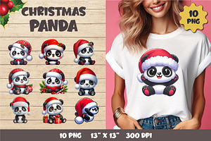 Christmas Panda. T-Shirt, PNG., an Animal Illustration by KENO Mascots