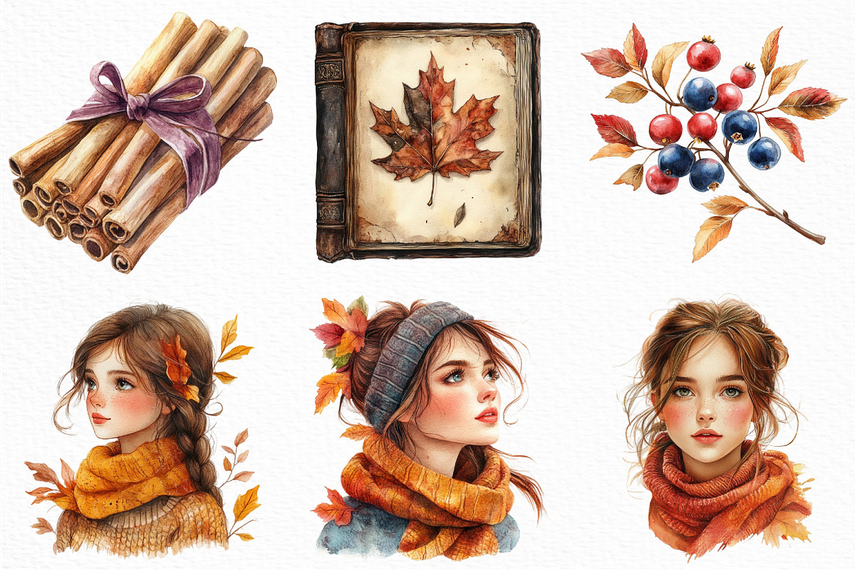 Watercolor Velvet Autumn Clipart, an Illustration by Craft Nest (Photo 3 of 6)