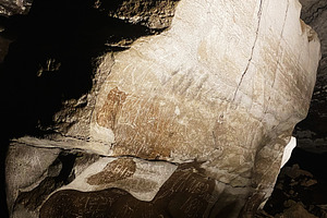 Mammoth Cave Kentucky USA rock carvings inside a dark cavern with etched inscri, a Nature Photo by AS photostudio