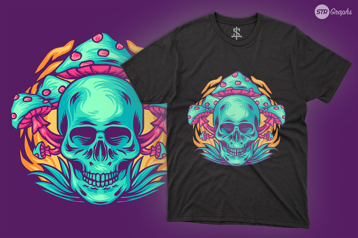 Skull And Mushrooms - Illustration, an Illustration by NOX Labs (Photo 2 of 2)