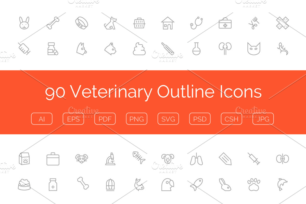 90 Veterinary Outline Icons