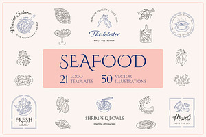 Seafood logo elements and templates