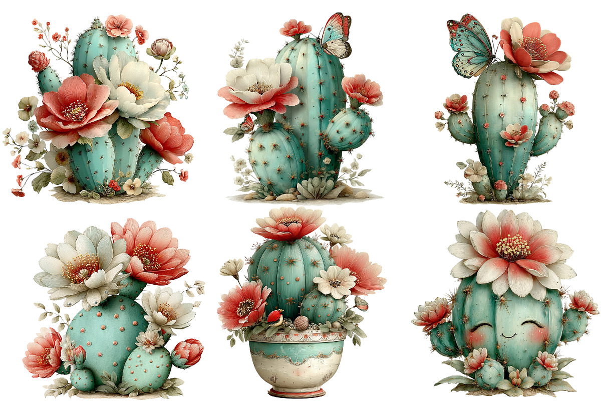 Whimsical Summer Cactus Clipart, an Illustration by DreamArtGraphic (Photo 3 of 5)