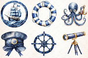 Watercolor Blue Nautical Clipart, an Illustration by Libby Wishes (Thumbnail 6 of 6)