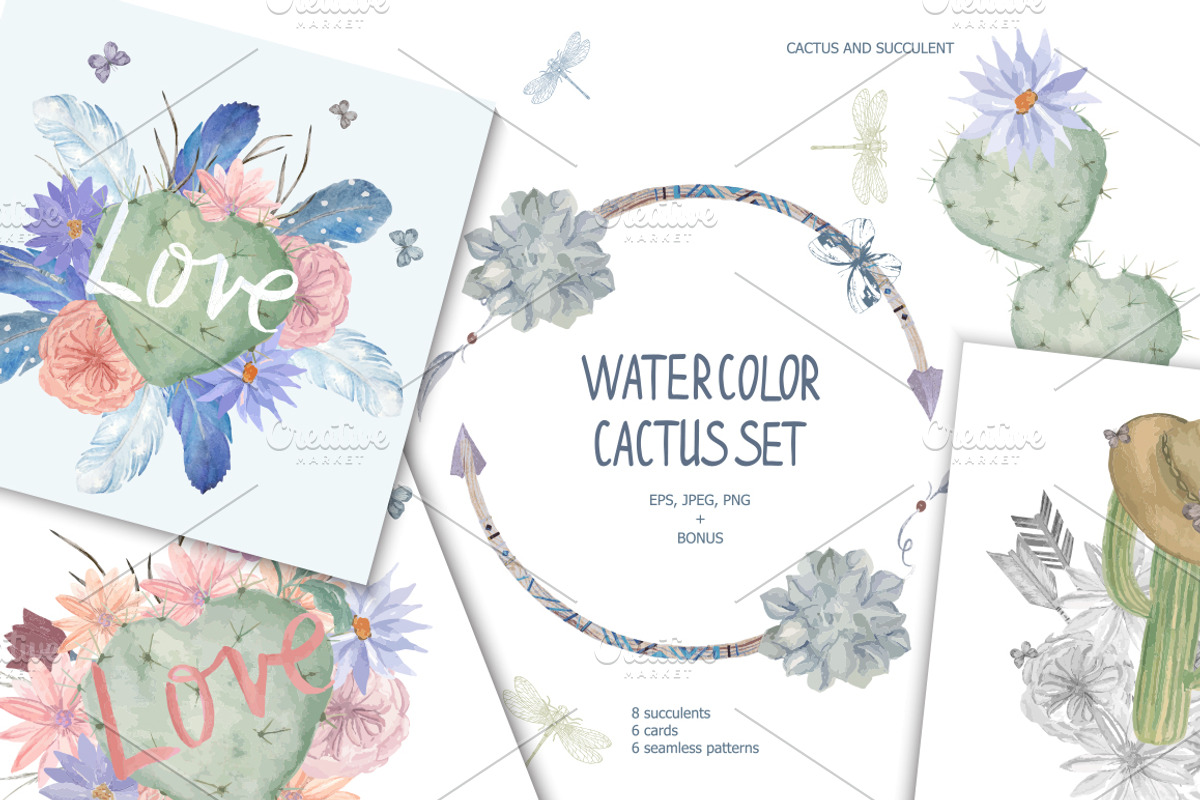 Watercolor cactus set, an Illustration by Natikka Art (Photo 1 of 4)