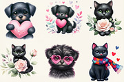Whimsical Valentine Black Dog & Cat, an Illustration by DreamCafeArt (Thumbnail 3 of 6)