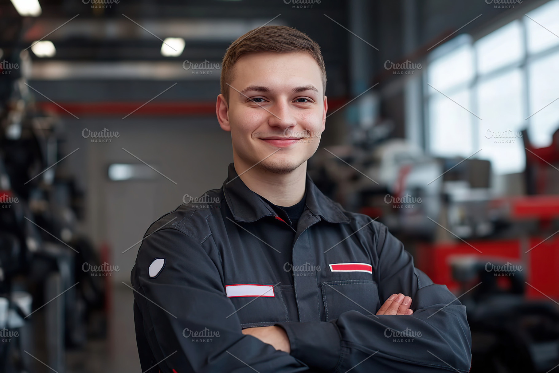 Portrait of auto mechanic worker in repair service, a Photo by AlyaAnd