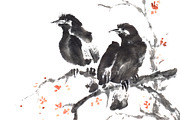 Two crows sumi-e painting, a Background Graphic by Quetzal Art (Thumbnail 2 of 4)
