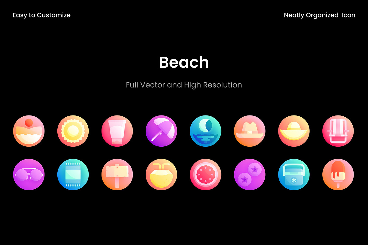 Beach Gradient Icon Set, a Duotone Icon by Wencory (Photo 1 of 2)