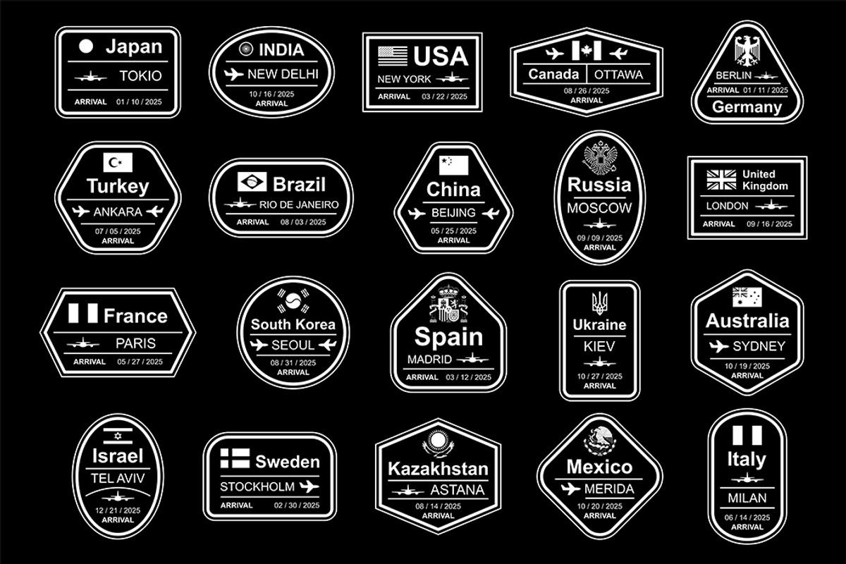 Travel Visa Stamps + pattern, a Graphic by Volyk (Photo 2 of 4)