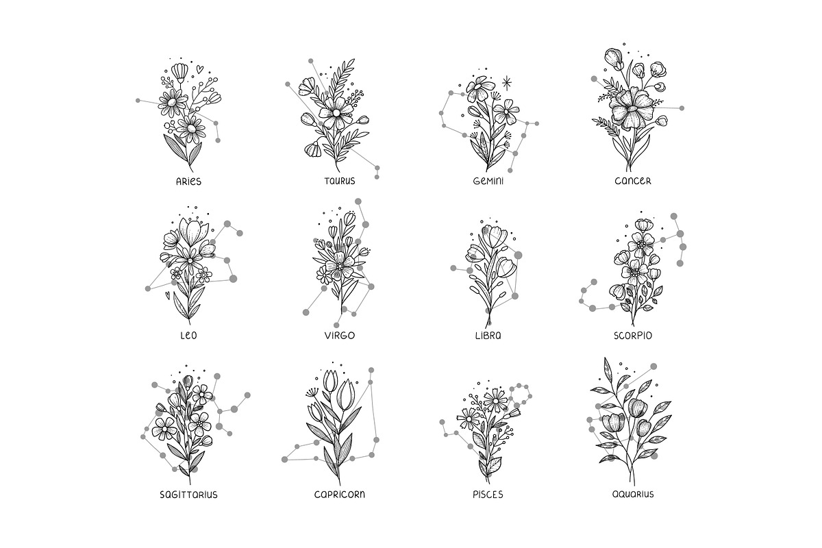 Horoscope tattoo flower icon, zodiac, an Illustration by RoMashkaVector