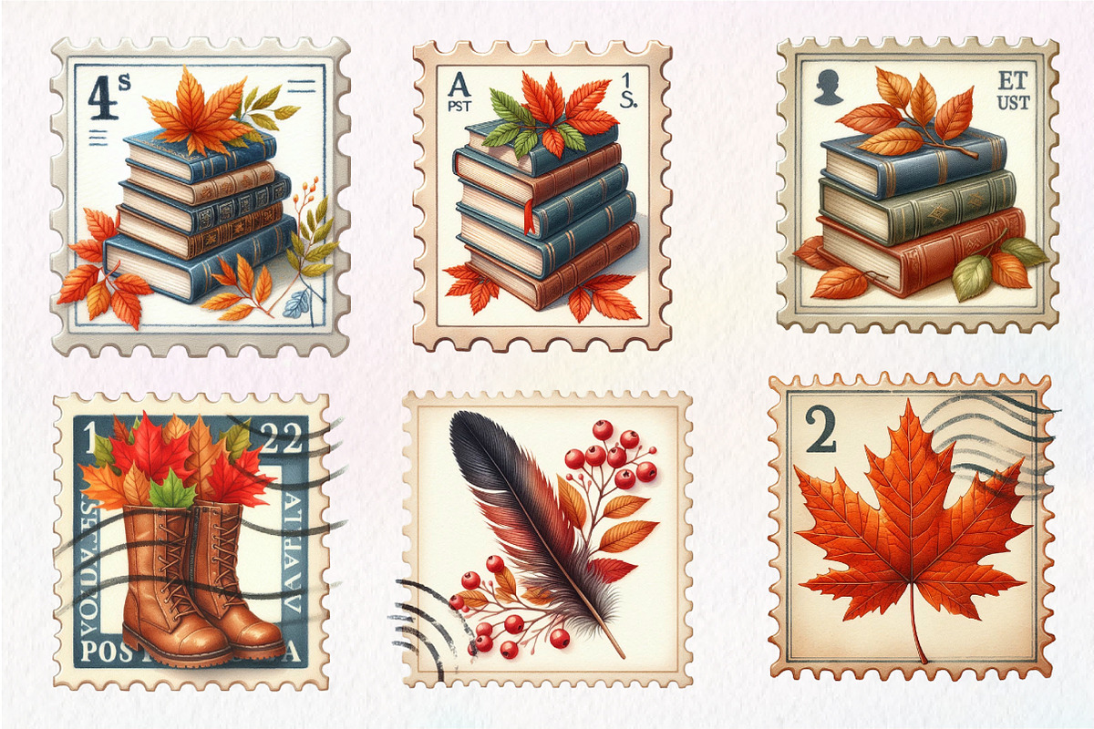 Watercolor Autumn Postage Stamp Clip, an Illustration by CreationArt (Photo 5 of 5)