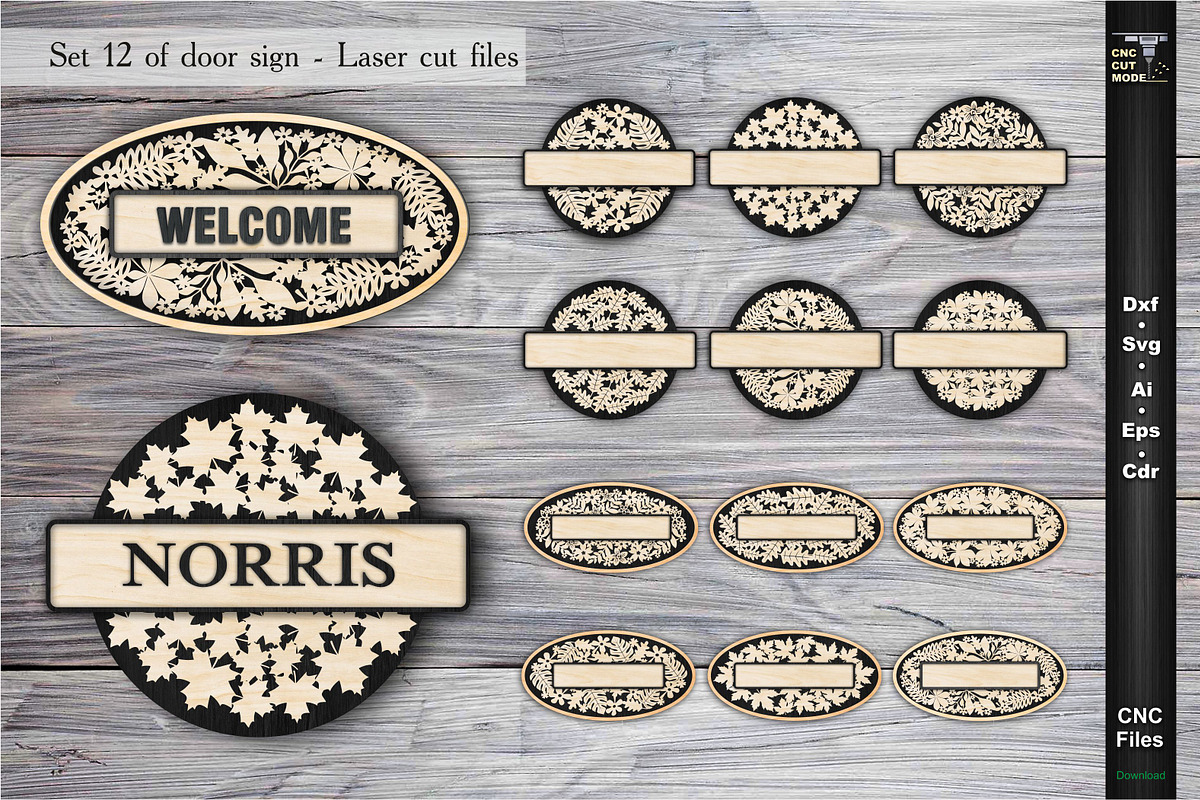 12 Welcome sign | laser cut template, a Pattern Graphic by CncCutModel (Photo 1 of 5)