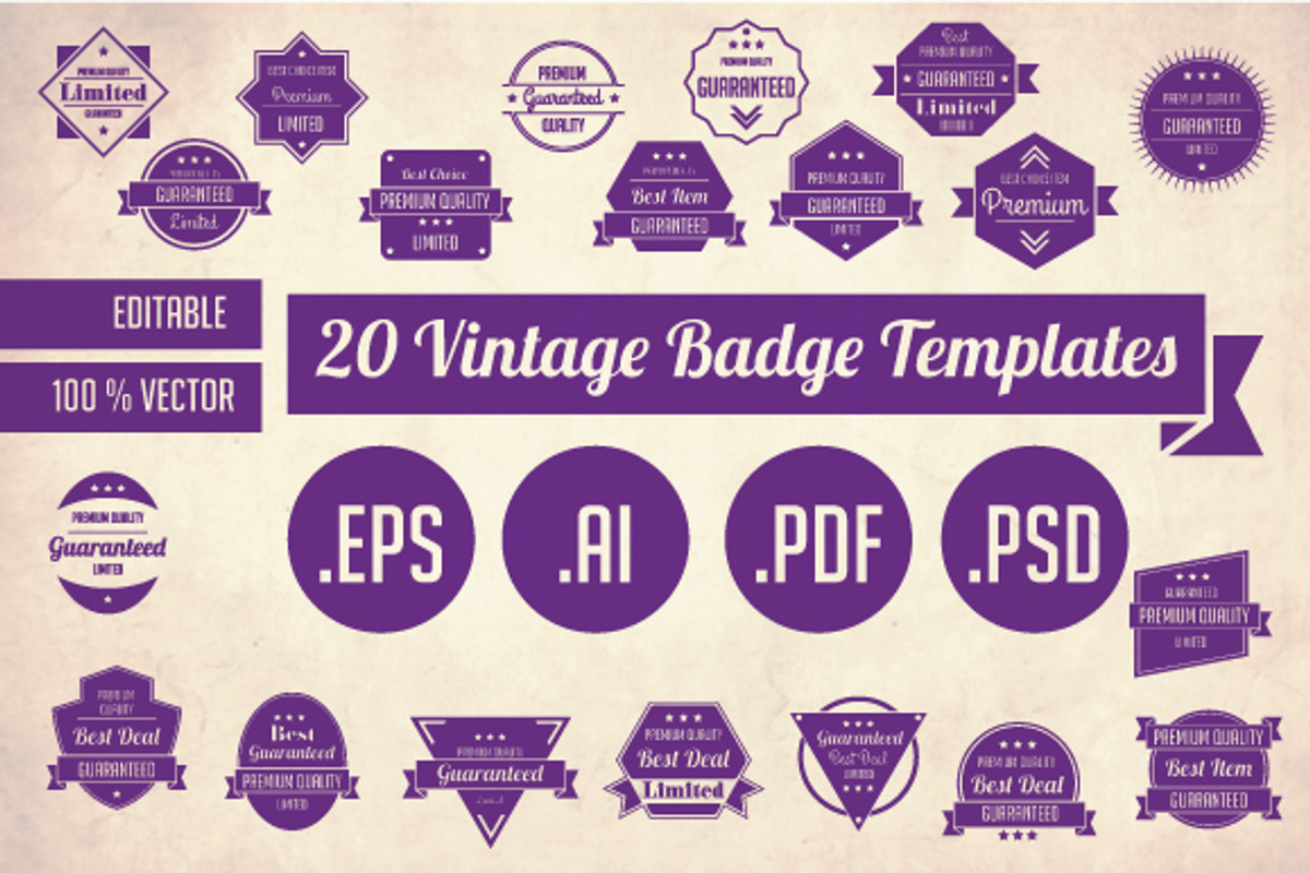 20 Vintage Badge Templates, a Branding & Logo Template by KAZ by IanMikraz Studio (Photo 1 of 5)