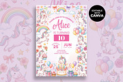 Unicorn Birthday Invitation, an Invitation Template by M9 Design (Thumbnail 1 of 4)