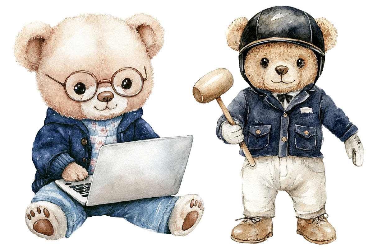 Watercolor Teddy Bear Clipart, a Seasonal Illustration by CitraGraphics (Photo 6 of 6)