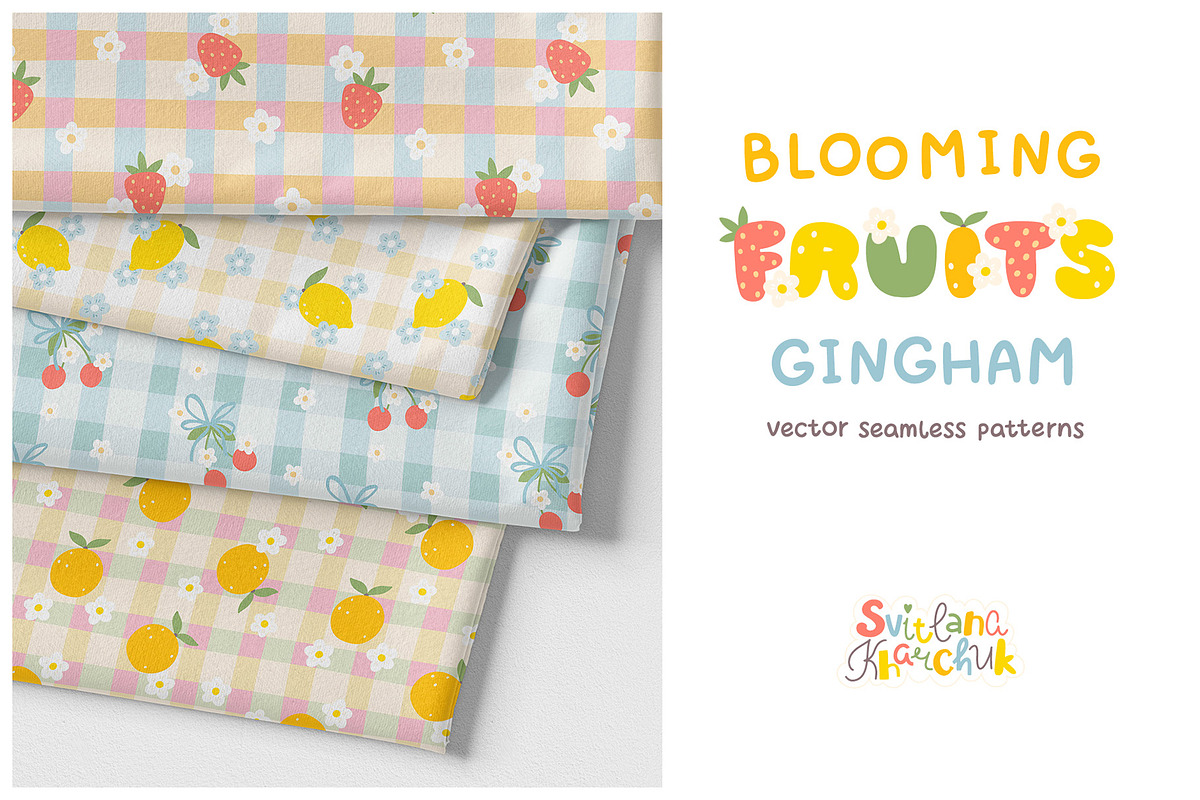 Blooming Fruits Gingham Patterns, a Pattern Graphic by Svitlana Kharchuk (Photo 1 of 8)