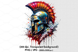 Spartan helmet with paint splatters, an Object Illustration by yod67