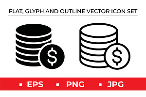 Flat Glyph Outline Dollar Coin Stack, an Outline Icon by Artonix
