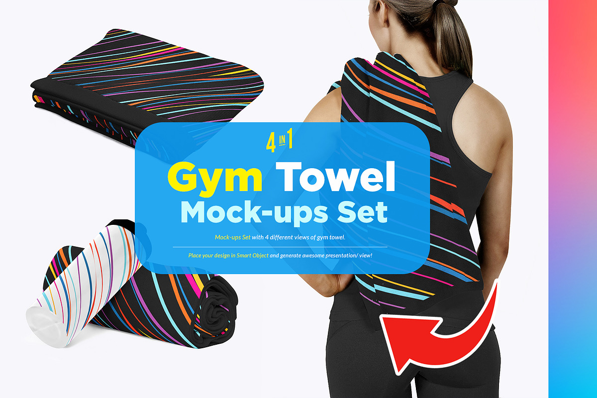 Gym Towel 4x Mock-ups, a Print Template by Mocca Mockups Store (Photo 1 of 5)