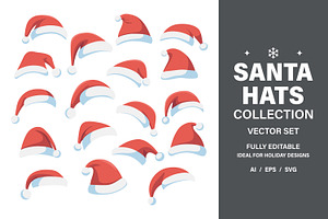 Santa Hats Vector Set, an Object Graphic by Gomolach