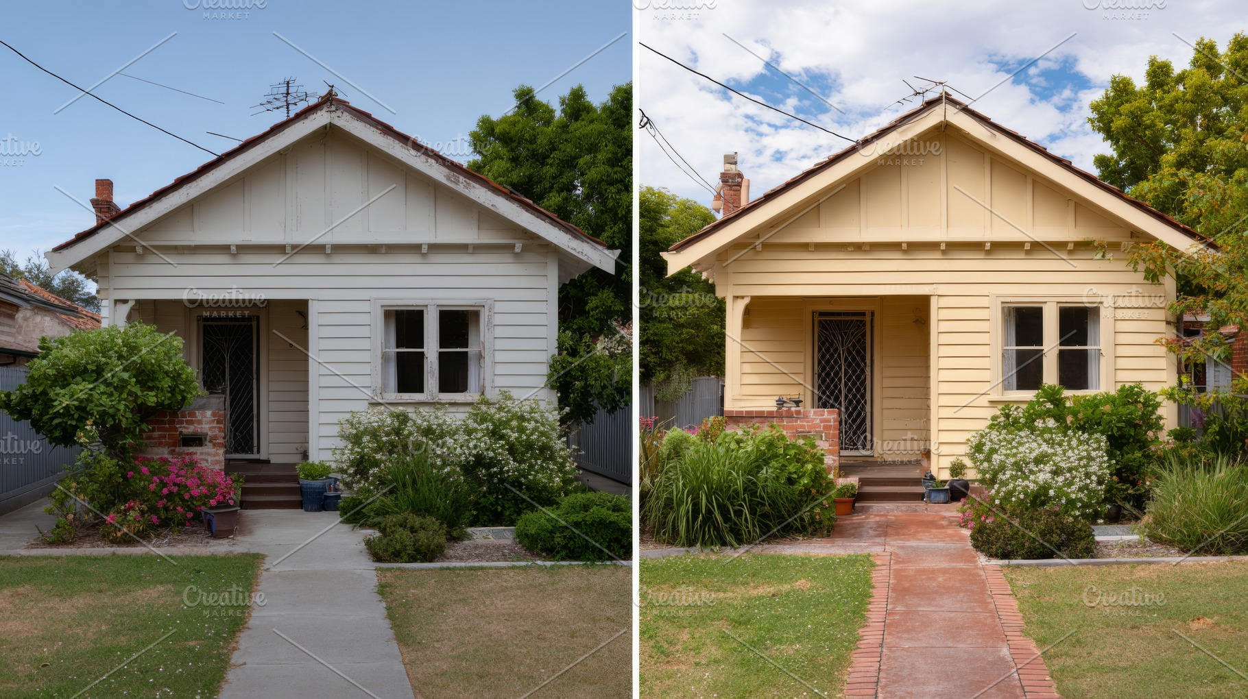 Before and after renovation of a charming single-family home, showcasing signif, a Person Photo by ImageMir
