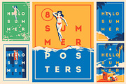 8 Summer Posters & Badge #1, a Decorative Illustration by Alexander Baidin (Thumbnail 1 of 6)
