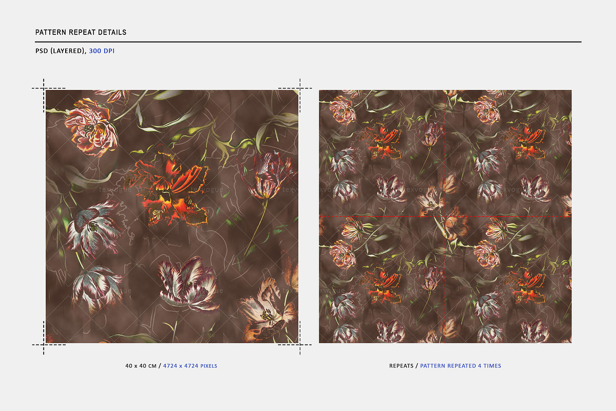 Dark Parrot Tulips Pattern, a Pattern Graphic by texvogue (Photo 3 of 11)