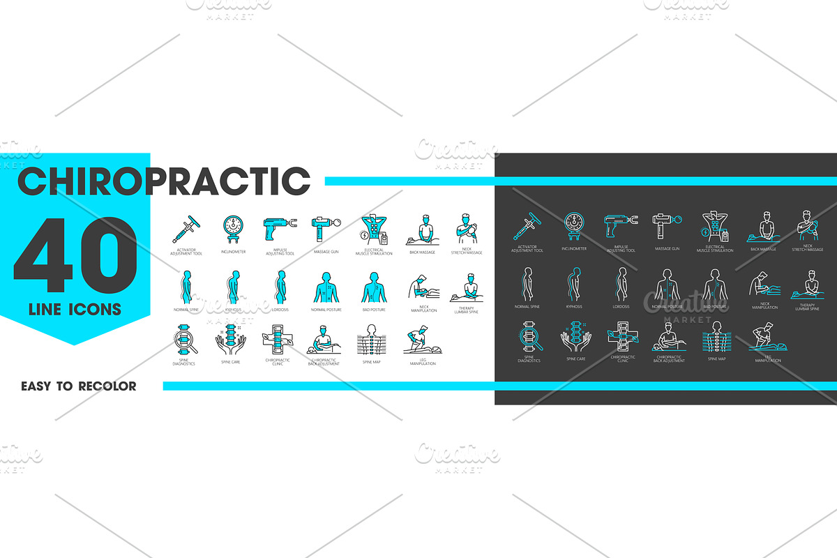 Chiropractic medicine icons, an Illustration by Vector Tradition
