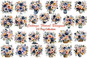cottage floral bouquet clipart set, an Object Illustration by DreamCafeArt
