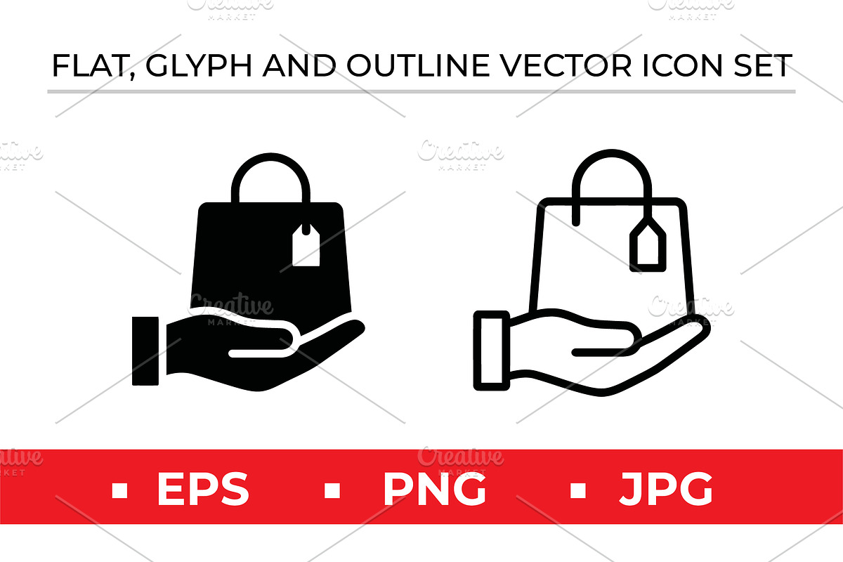 Hand Holding Shopping Bag Icons Set, an Outline Icon by Artonix (Photo 1 of 2)