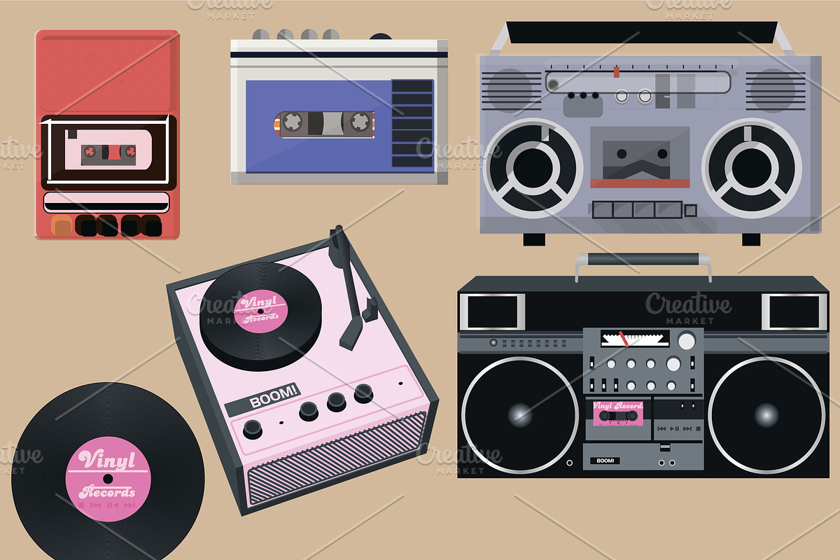 Retro player set, vintage player, an Object Illustration by Den Marty ...