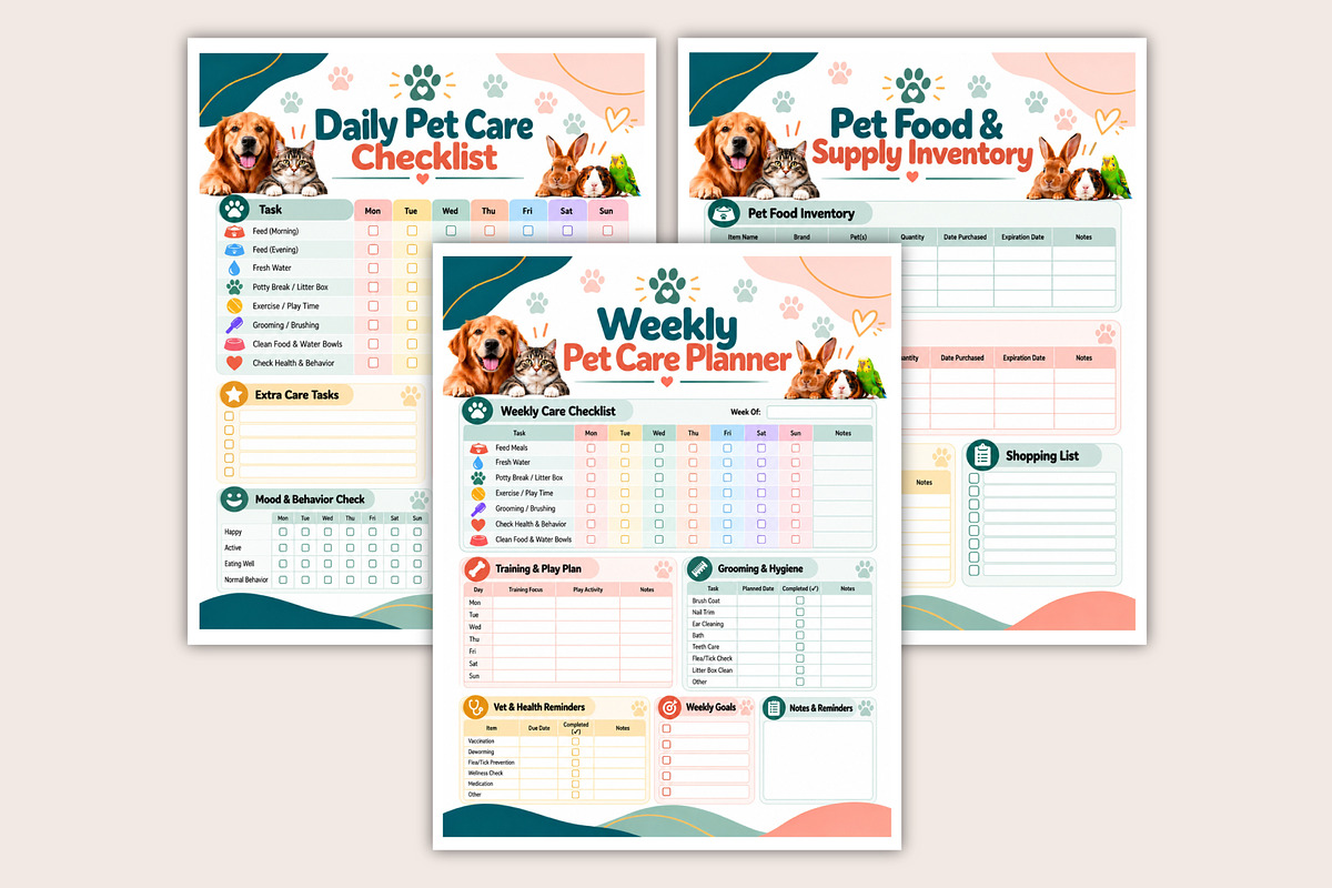 Multi-Pet Household Care Planner, a Stationery Template by Designmela01 (Photo 3 of 4)