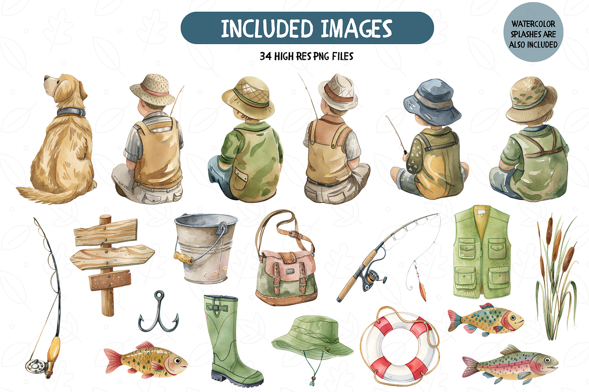 Watercolor Fishing Day Clipart Bundl, an Illustration by TatiMockup (Photo 2 of 4)