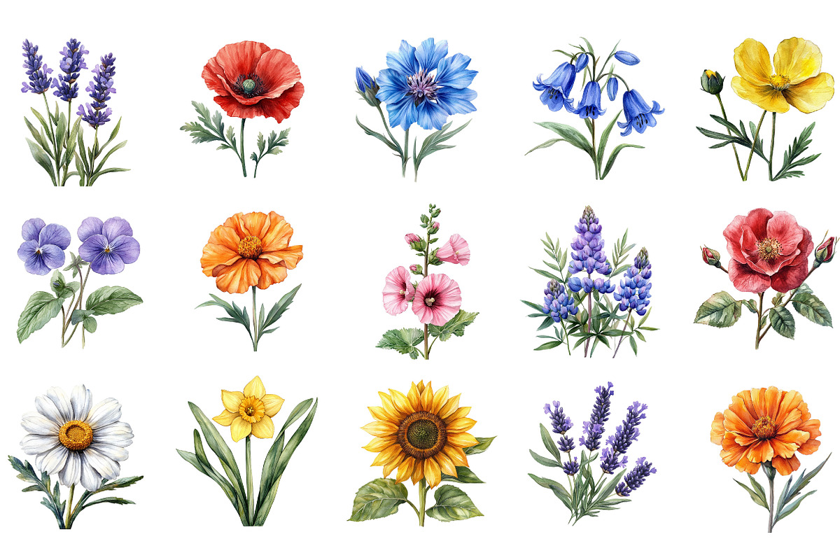 Wildflower Clipart Bundle, an Illustration by Designking (Photo 2 of 5)