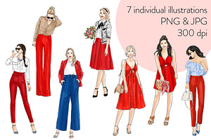 Girls In Red - Light Skin Clipart