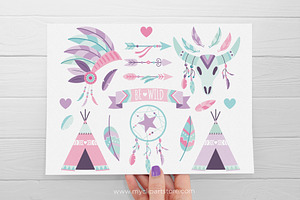 Tribal Boho Elements Clipart, Girl