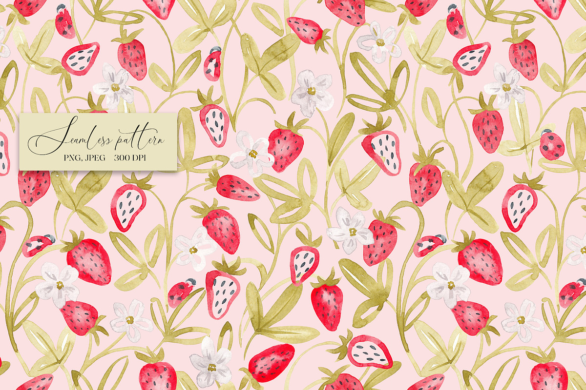 Strawberry seamless pattern, a Pattern Graphic by SirenaArt (Photo 4 of 11)