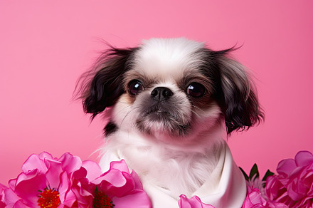 Adorable and affectionate puppy dog on a pink background surroun, an Animal Photo by José Manuel Gelpi